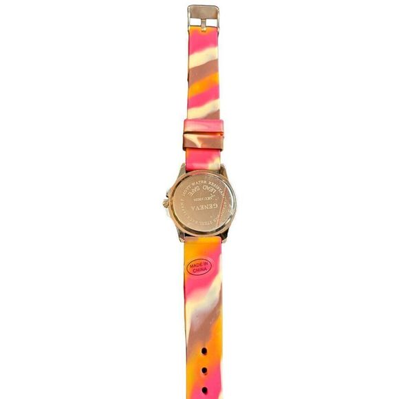 Geneva Women's Watch With Rhinestone Bezel & Multicolor Silicone Strap Water Res - Picture 11 of 13